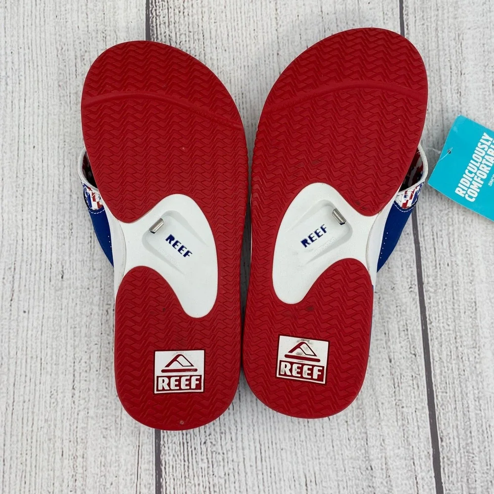 Reef Fanning Flip Flops Mens 9 Patriotic Red White Blue Bottle Opener American